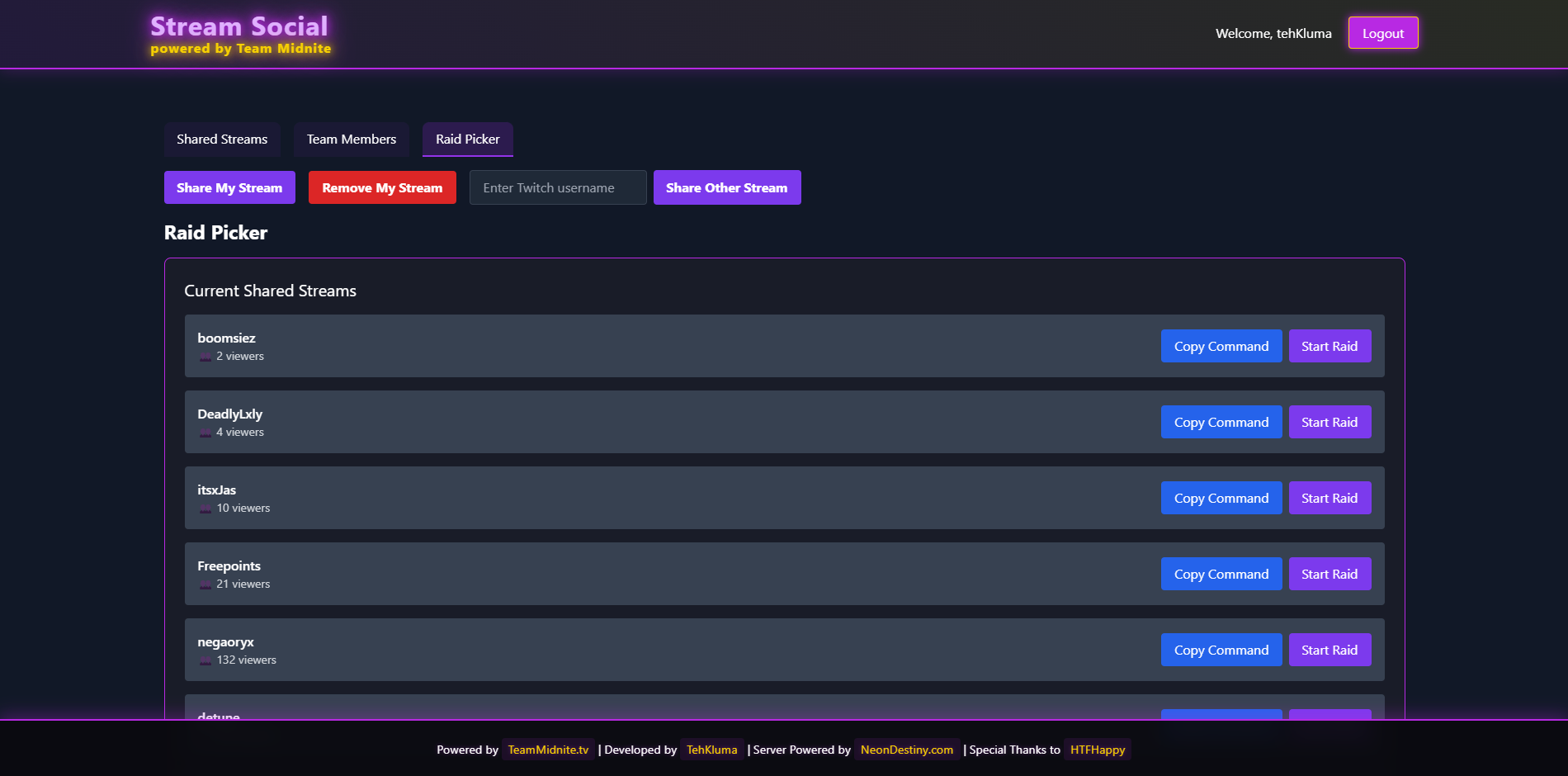 Raid Picker Page Snapshot