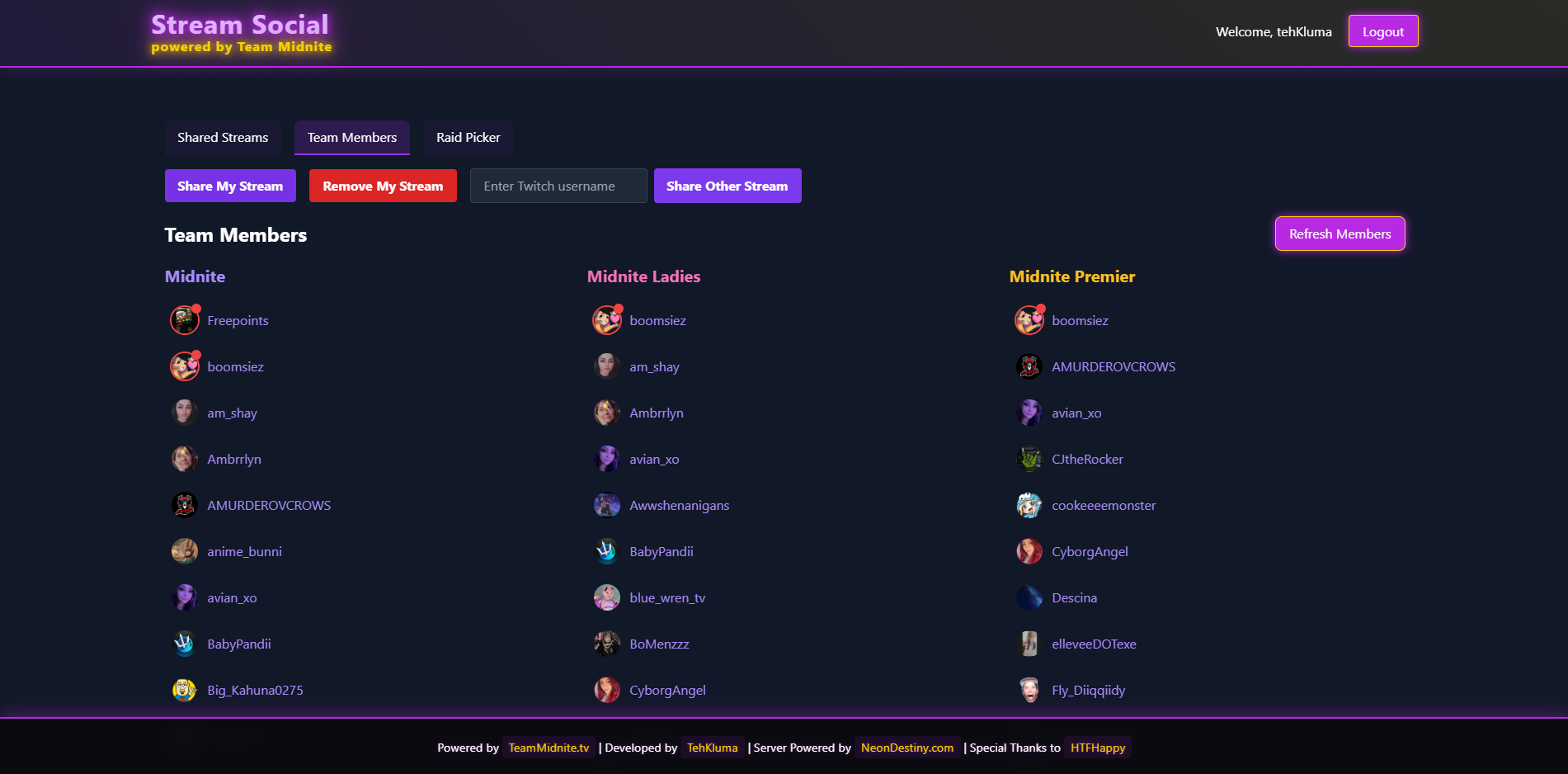 Teams Page Snapshot